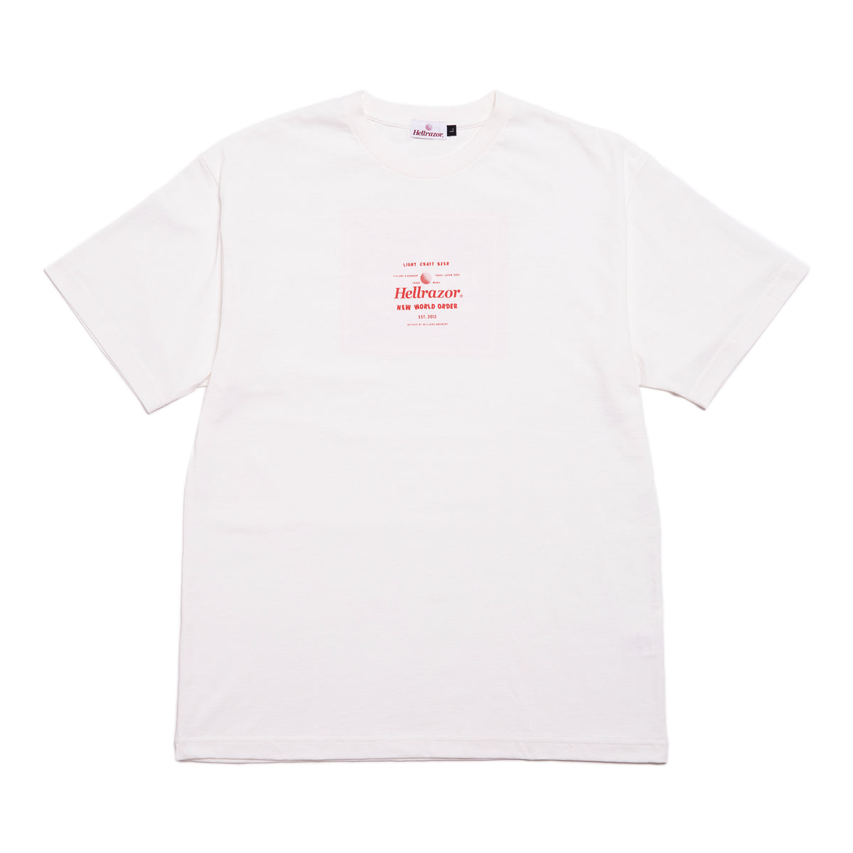 NWO BEER LABEL SHIRT design by TOYA HORIUCHI - WHITE – Hellrazor