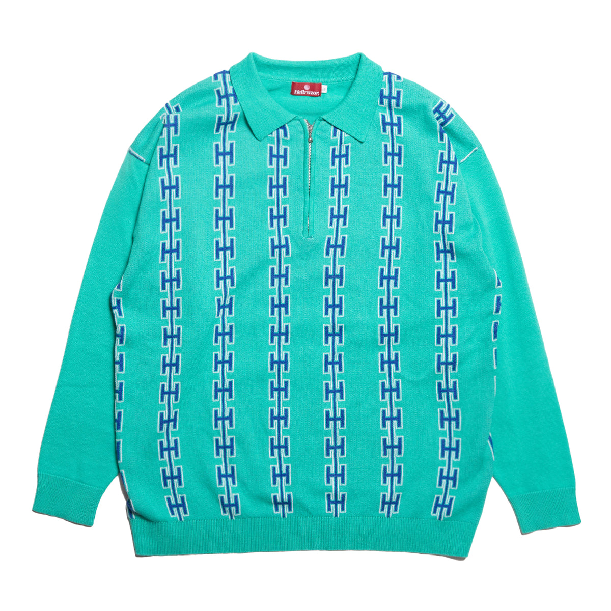 CHAIN HALF ZIP KNIT SWEATER - TEAL