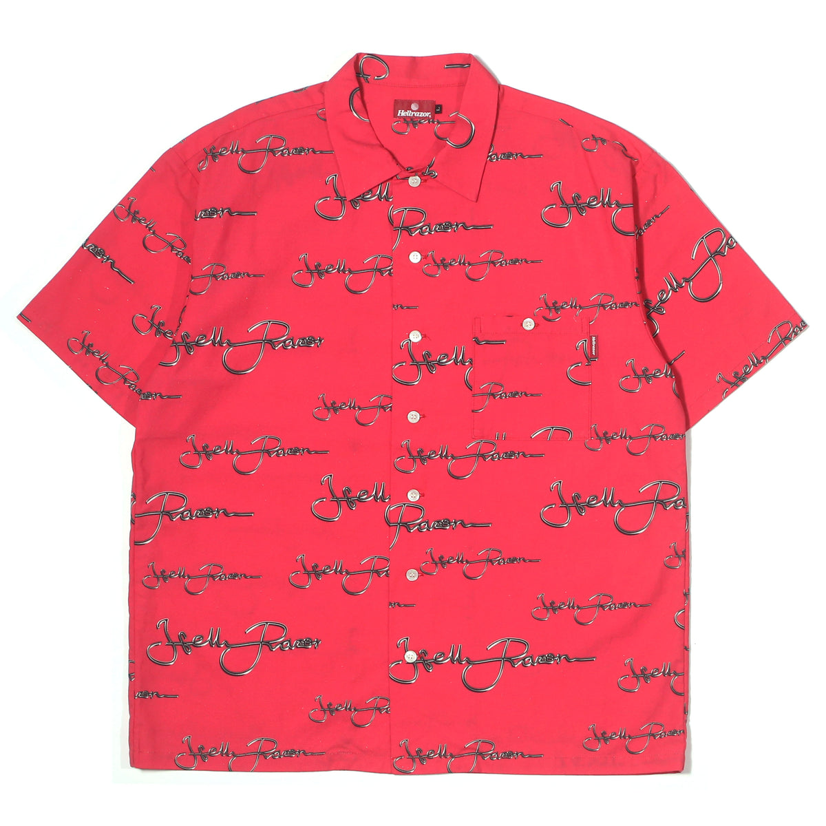 METAL SCRIPT LOGO BUTTON SHIRT - RED – Hellrazor Online