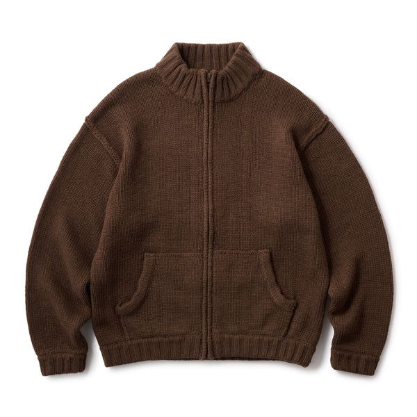 LOGO FULL ZIP KNIT - BROWN