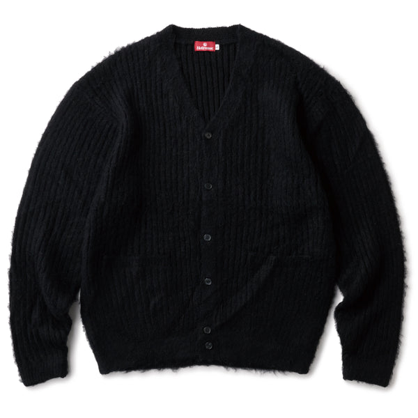 MOHAIR RIBKNIT CARDIGAN - BLACK