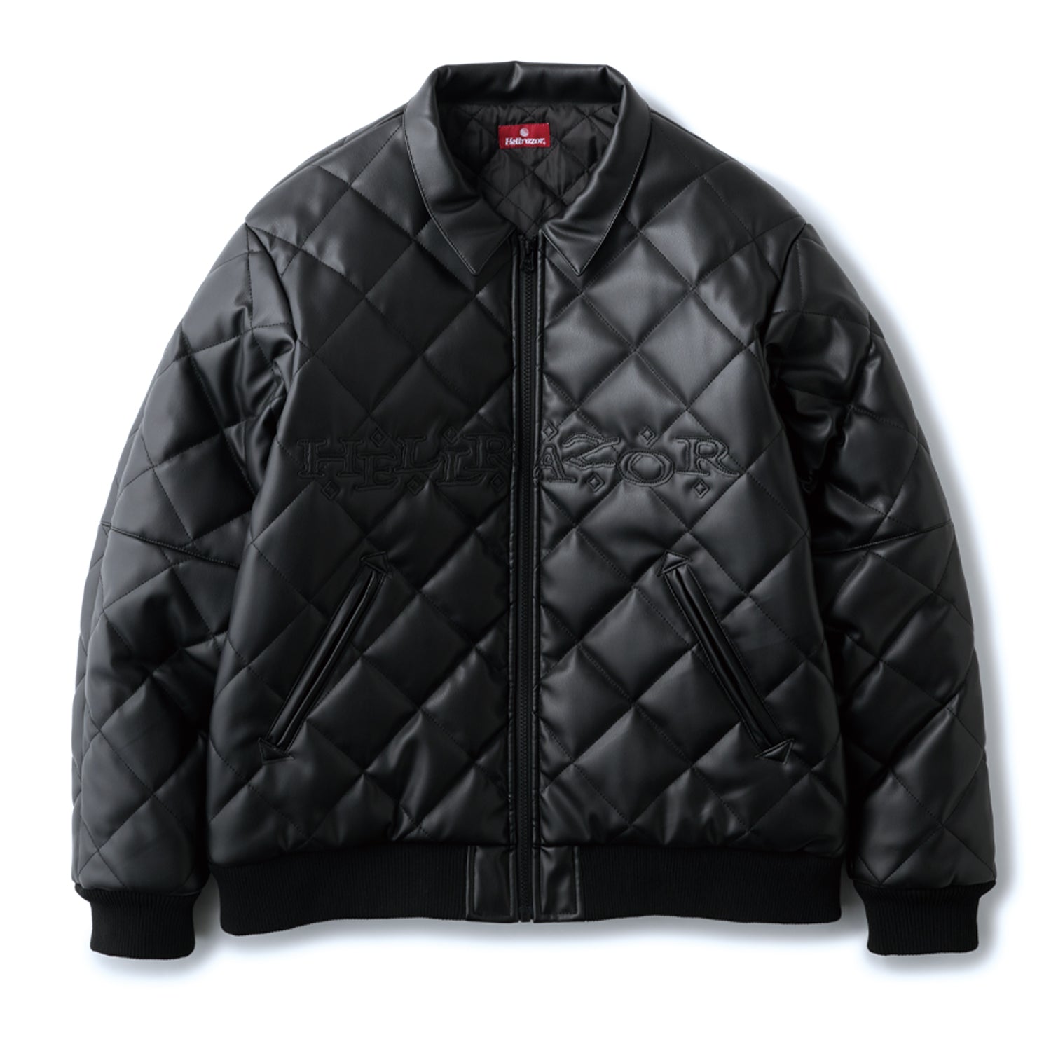 Hellrazor ブラックキルティングジャケット FAUX LEATHER DIAMOND QUILTED VIRSITY JACKET - BLACK – Hellrazor Online