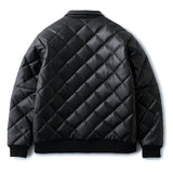 FAUX LEATHER DIAMOND QUILTED VIRSITY JACKET - BLACK