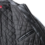 FAUX LEATHER DIAMOND QUILTED VIRSITY JACKET - BLACK