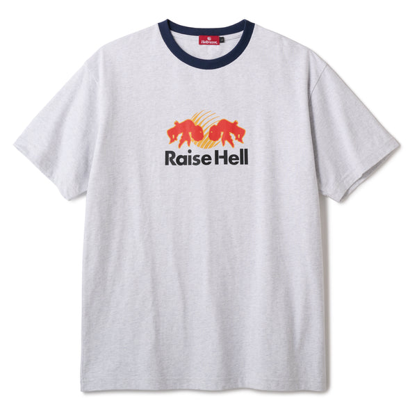 RAISE HELL RINGER SHIRT - ASH/NAVY