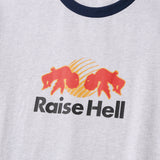 RAISE HELL RINGER SHIRT - ASH/NAVY