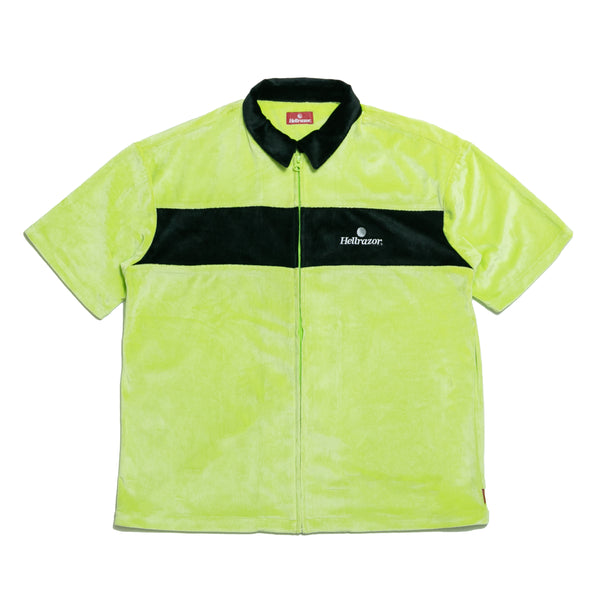 TRADEMARK LOGO VELOUR ZIP SHIRT - NEON GREEN