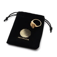 LOGO RING with ONYX - BRASS GOLD PLATED