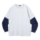 TAKE CARE LAYERED LS SHIRT - ASH GREY/NAVY