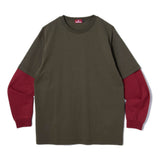 TAKE CARE LAYERED LS SHIRT - ARMY GREEN/BLOOD RED