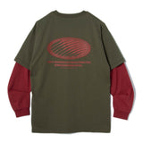 TAKE CARE LAYERED LS SHIRT - ARMY GREEN/BLOOD RED